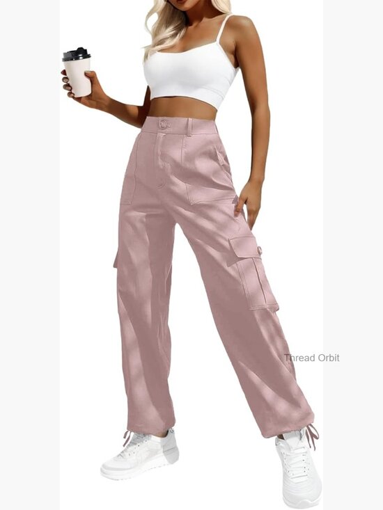 Pants - High Waisted Cargo Pants with 6 Pockets Stretchy Wide Leg Casual Pants